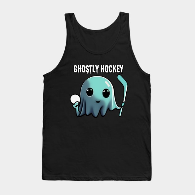 Cute ghost playing hockey: The adventures of a Ghostly Hockey Player, Halloween Tank Top by Project Charlie